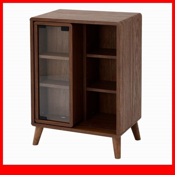 ラック★新品/一人暮らしに寄り添う スライドラック/北欧風 コンパクト 幅50cm ガラス扉 飾り棚 本棚 背面化粧/ブラウン/a1拍卖