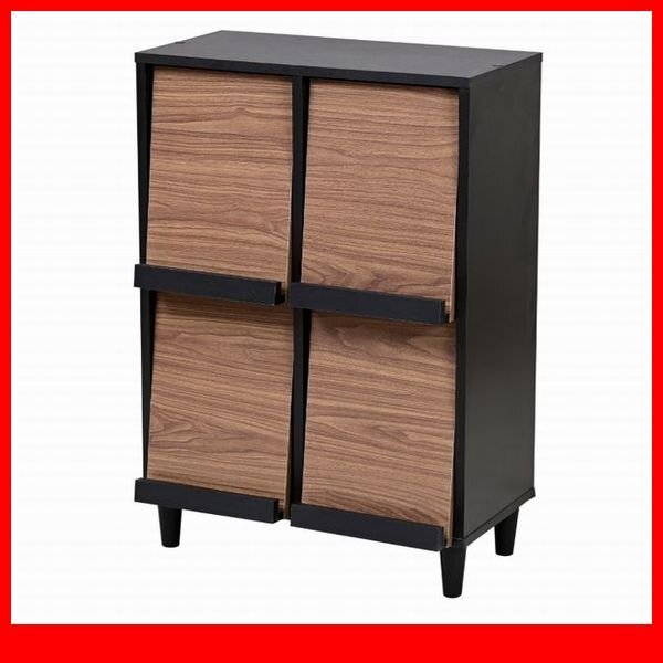 キャビネット★新品/Adatto 4フラップ/フラップ扉-本棚 ディスプレイラック 多目的収納/ブラック×ブラウン/a4拍卖