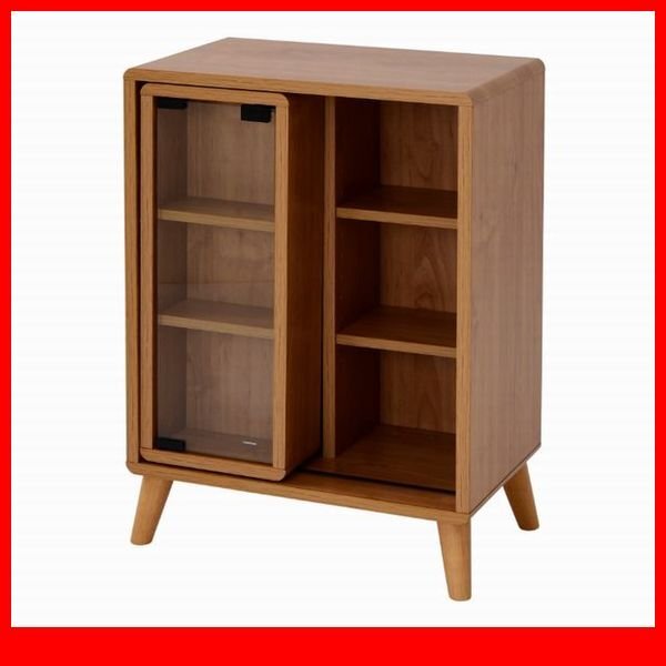 ラック★新品/一人暮らしに寄り添う スライドラック/北欧風 コンパクト 幅50cm ガラス扉 飾り棚 本棚 背面化粧/ナチュラル/a2拍卖