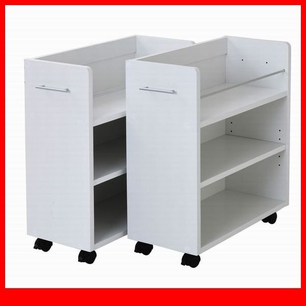 押入れ収納★新品/クローゼット用ラック 2個セット/本棚 隙間家具 可動棚 キャスター付/リビング デスクラックにも/ホワイト 白家具/a4拍卖