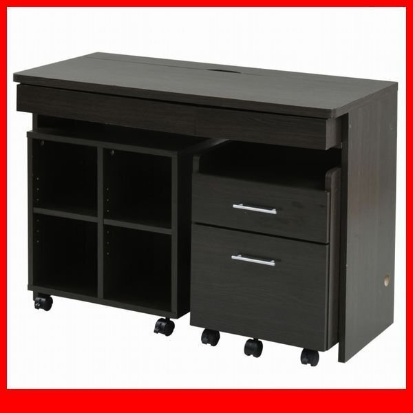 デスク 机★テレワークに シンプルデスク チェスト ラック 3点セット/パソコンデスク 書斎机 オフィスで/ダークブラウン/a1拍卖