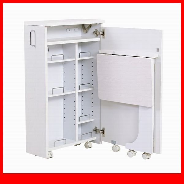 鏡台 机★新品/折りたたみデスク&ドレッサー/コンパクト キャスター コンセント 可動棚 背面化粧/木目調 ツートーン/ホワイト 白家具/a4拍卖