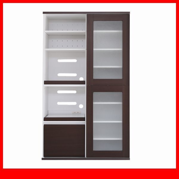 食器棚★ガラス引戸食器棚 家電収納庫/スライド式ガラス扉/幅100cm コンセント付き/濃茶 ダークブラウン/a1拍卖