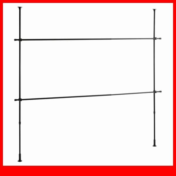 ハンガーラック★新品/シンプル つっぱりハンガーラック 2段 幅170~250cm 高さ調整可能/ビス止め不要 賃貸OK/ブラック/a1拍卖