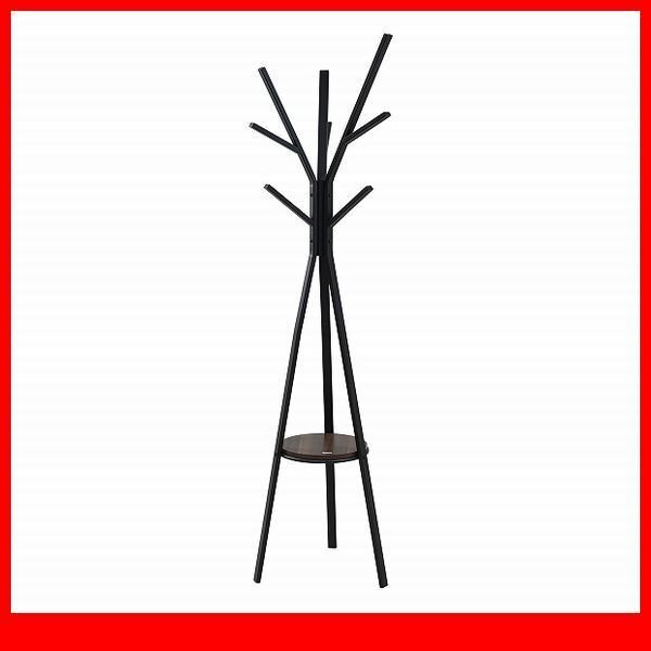 ハンガー★ポールハンガー パイプハンガー ハンガーラック/小物収納に便利 棚付き/北欧風/木製 金属製/ブラック×ブラウン/限定 激安/a1拍卖