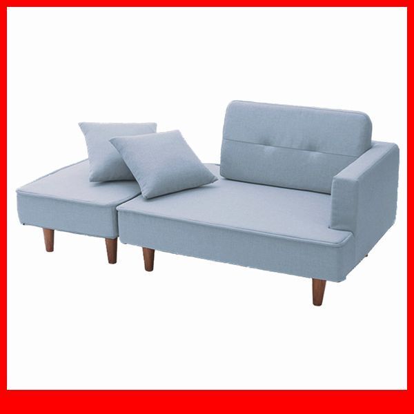 ソファ★組み合わせ自由なコンパクトカウチソファ ラブソファ/オットマン クッション付/ポケットコイル 日本製 完成品/ライトブルー/a5拍卖
