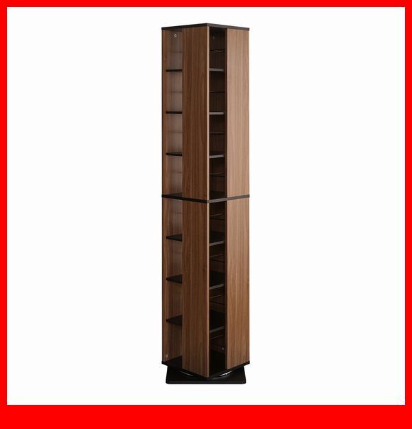 本棚★回転ブックラック 8段/コンパクト 省スペース 39x39cm/大容量 収納 本 320冊 DVD 320枚 CD 448枚/木目調 ウォールナット/特価/a3拍卖