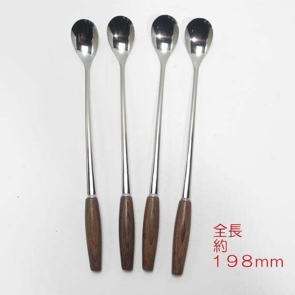 4本まとめて 木柄ソーダ―スプーン【訳あり・未使用・現品限り】積層強化木拍卖
