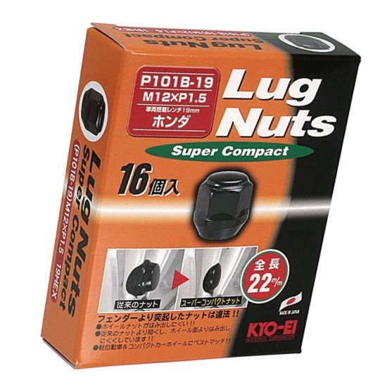 軽自動車 袋ナット 19HEX M12xP1.5 60°テーパー座 全長22mm 【ブラック】協永スーパーコンパクト 16個 ホンダ 社外ホイール/P101B-19-16P拍卖
