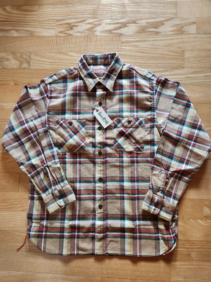新作 送料込★東洋 SUGAR CANE シュガーケーン SC29565 TWILL CHECK WORK SHIRT ツイルチェック 長袖ワークシャツ アメカジ ベージュ L拍卖