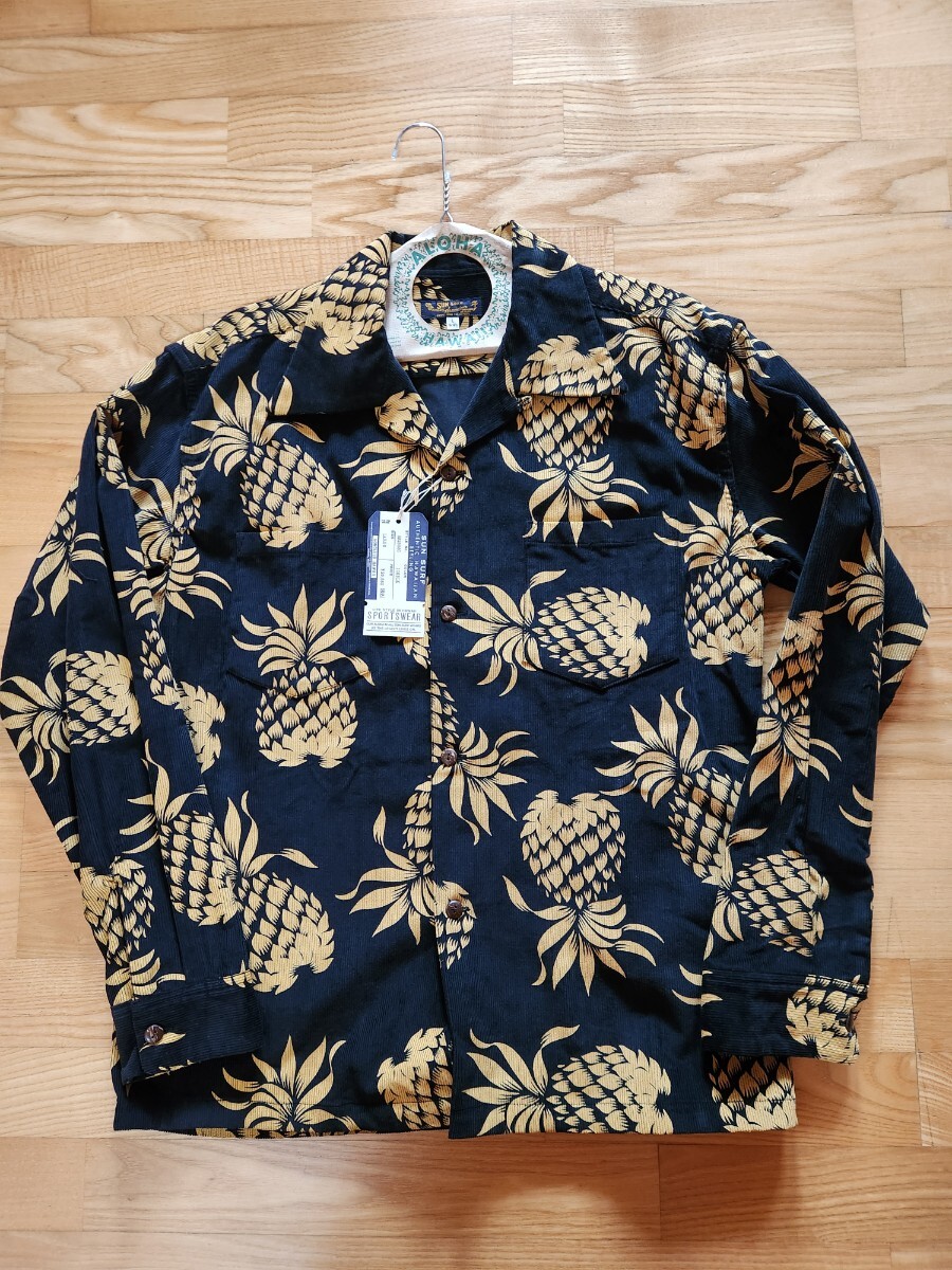 新作 送料込★東洋 SUN SURF サンサーフ SS29580 DUKE'S PINEAPPLE CORDUROY OPEN SHIRT デュークス コーデュロイシャツ ブラック L拍卖