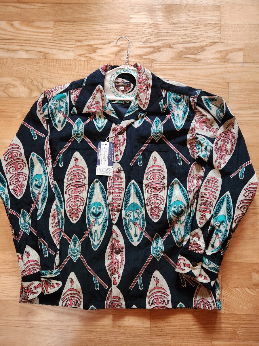新作 送料込★東洋 SUN SURF サンサーフ SS29581 GOD'S SHIELD CORDUROY OPEN SHIRT ゴッド・シールド コーデュロイシャツ ブラック L拍卖