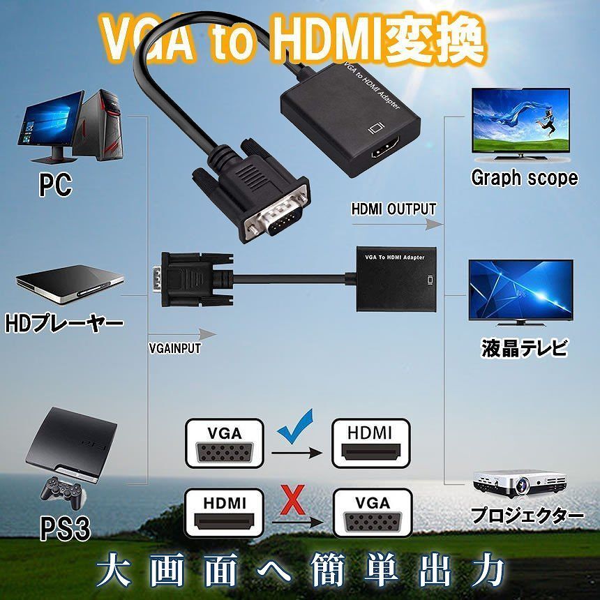 VGA to HDMI 変換 解像度 1080P ビデオ PC プロジェクター VGAケーブル HDMI変換 VGAIN拍卖