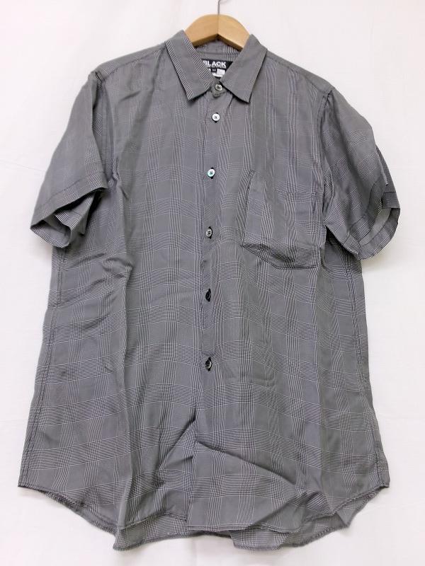 BLACK COMME des GARCONS ブラック コムデギャルソン 半袖チェックシャツ M 1L-B017 AD2021グレー ポリエステル100%拍卖