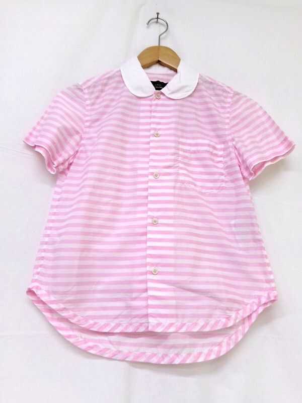 tricot COMME des GARCONS トリコ コムデギャルソン 半袖ボーダーシャツ S TI-B018 AD2011 綿100% ピンク拍卖