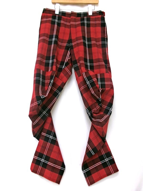 COMME des GARCONS コムデギャルソン チェックデザインパンツ S GF-P014 AD2010 レッド 毛98% ポリウレタン2%拍卖