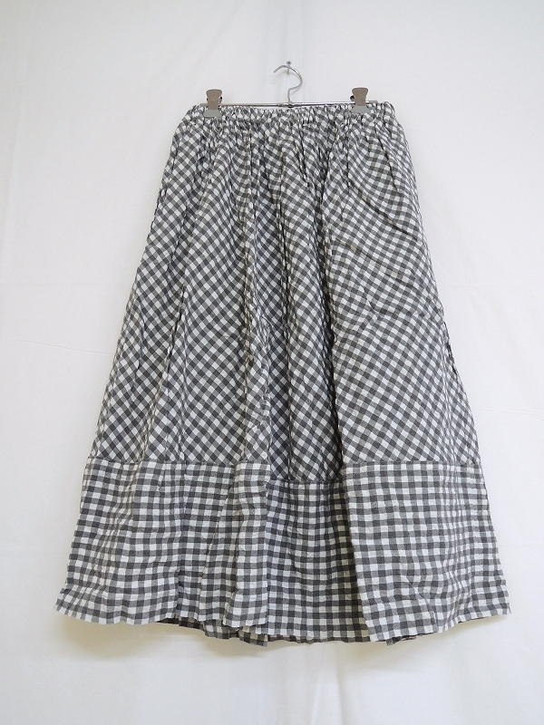 tricot COMME des GARCONS トリコ・コムデギャルソン チェックスカート TA-S022 AD2017 グレー セットアップ下 麻50% レーヨン50%拍卖