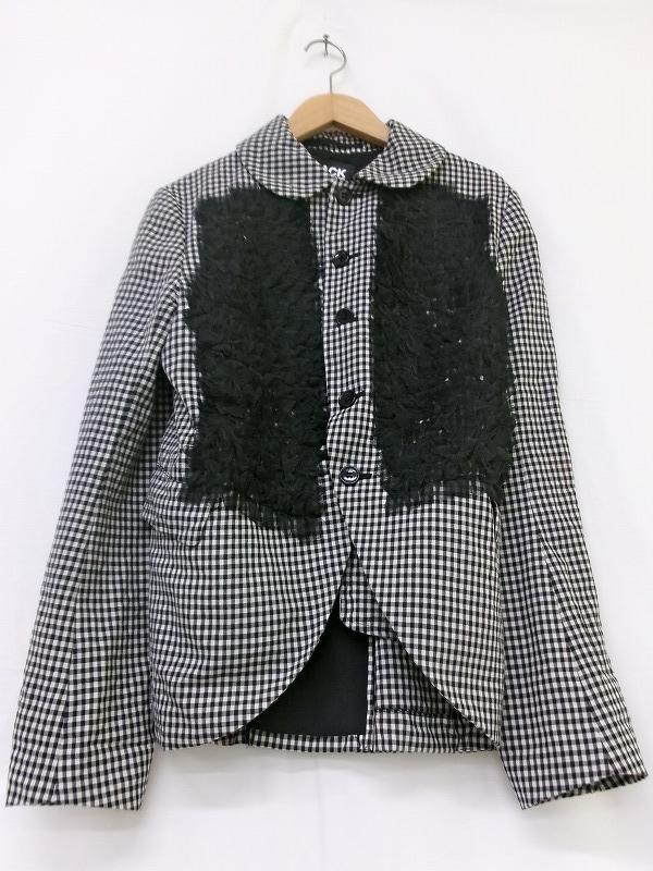 BLACK COMME des GARCONS ブラック コムデギャルソン 丸襟チェックフリルジャケット S 1I-J012 AD2011ブラック 毛100%拍卖