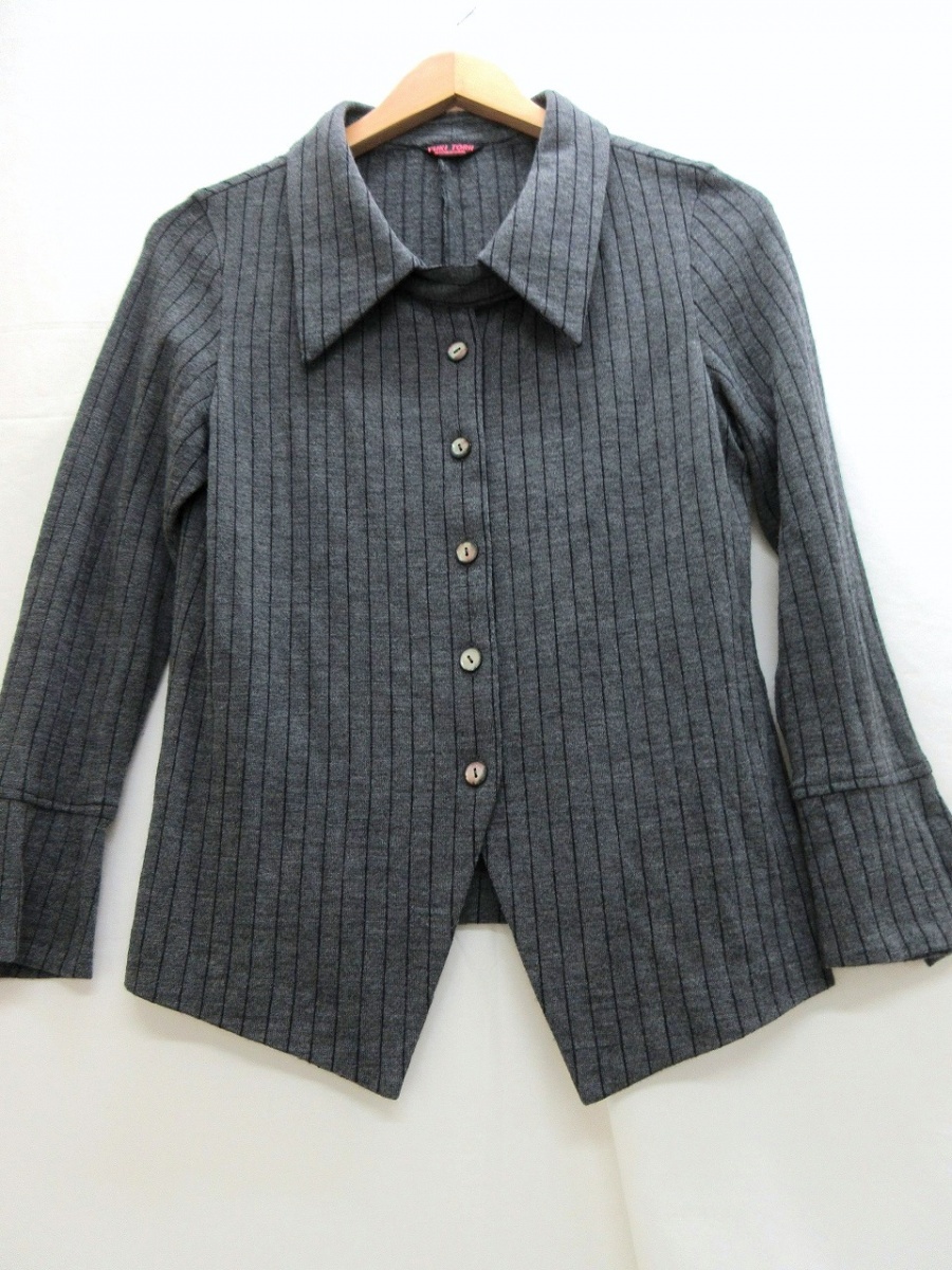 YUKI TORII ユキトリイ ストライプシャツ Shirt 9 24380407 毛100% グレー MADE IN JAPAN拍卖