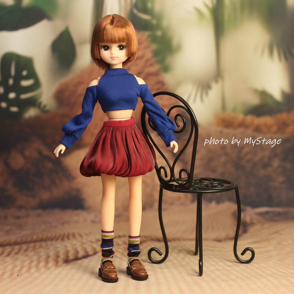 人形服msdr-5036ローヤルブルーオフショルダーネックTシャツとバールンチュールスカート(リカちゃんブライス用)拍卖