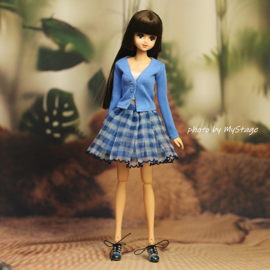 人形服msdr-25-5027 青いカーディガン、キャミソール、チェックスカートセット(momoko、ジェニー、オビツ27、MISAKI用)拍卖