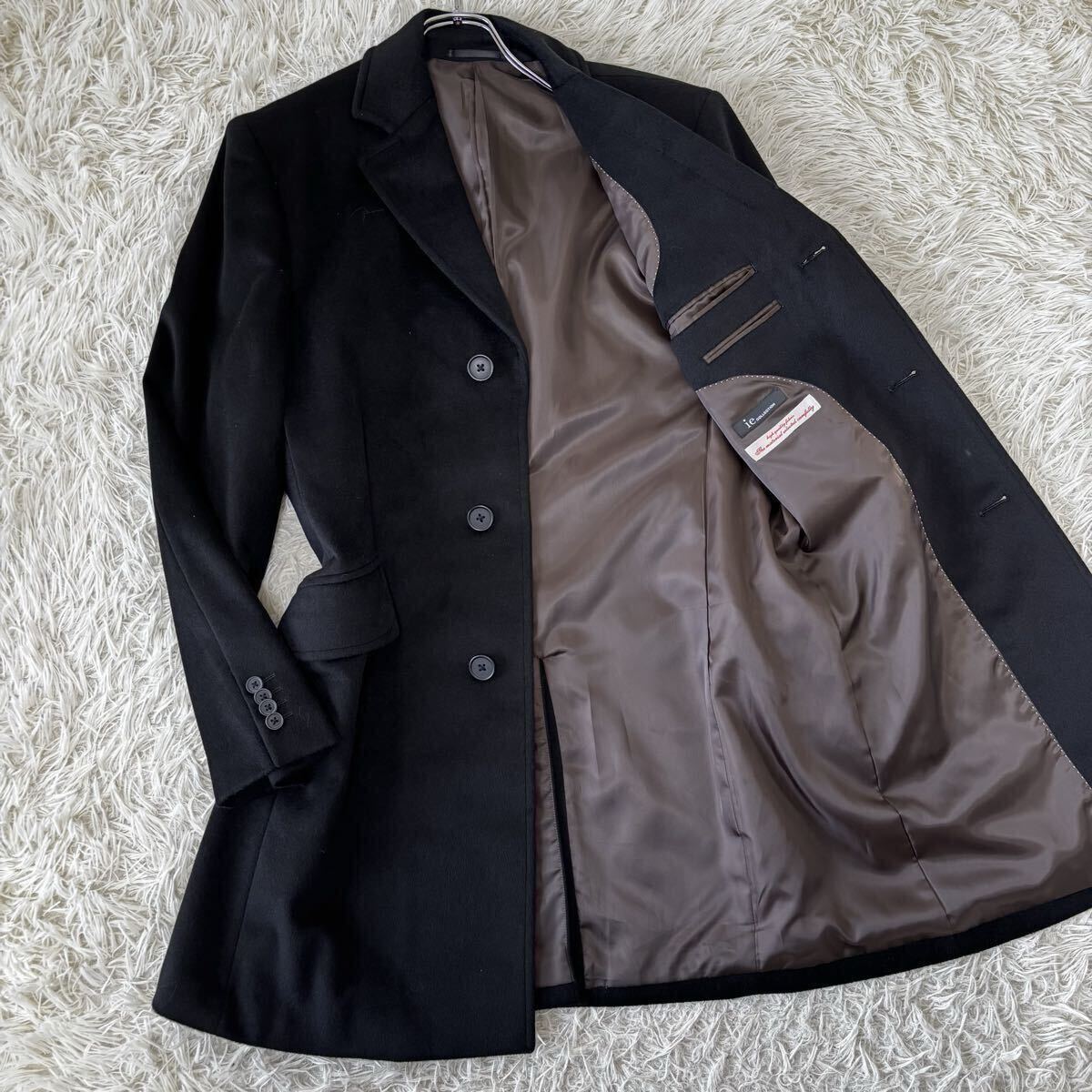 未使用◎驚愕アンゴラ100%◎ie COLLECTION『圧倒的高級感』チェスターコート ロング 黒 ブラック オンリー 秋冬 ONLY L位 48相当 滑らか◎拍卖