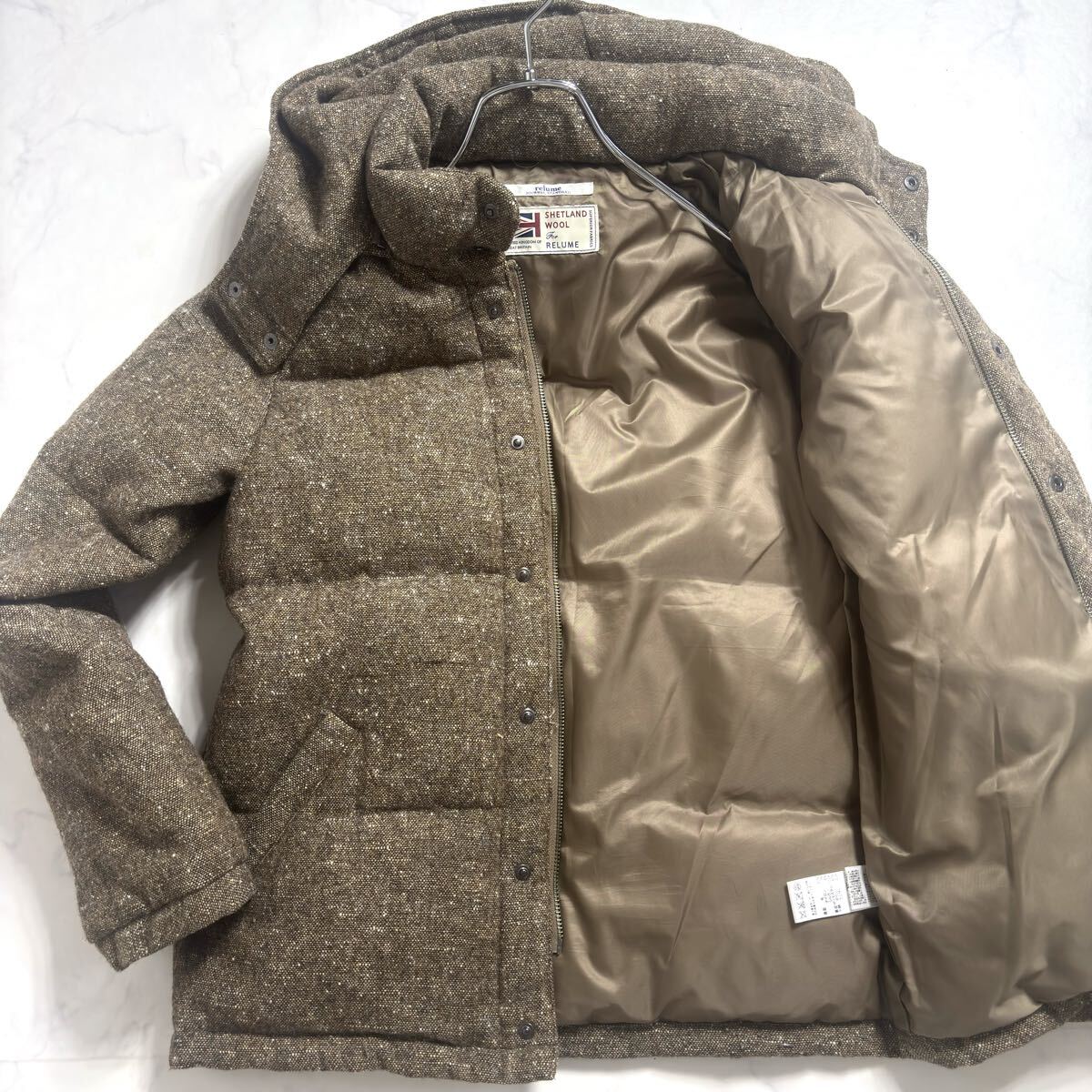 美品 JOURNAL STANDARD ダウンジャケット●シェットランドウール ツイード フード着脱 肉厚 フード着脱 メンズ ジャーナルスタンダード拍卖