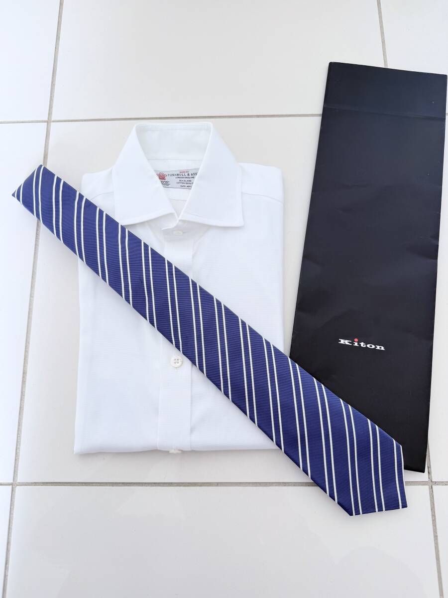 ■ 新品 Kiton 定価 4万8,400円 キートン ナポリ至極 セッテピエゲ ネイビーブルー シルク タイ ネクタイ スーツ マリネッラ ブリオーニ拍卖