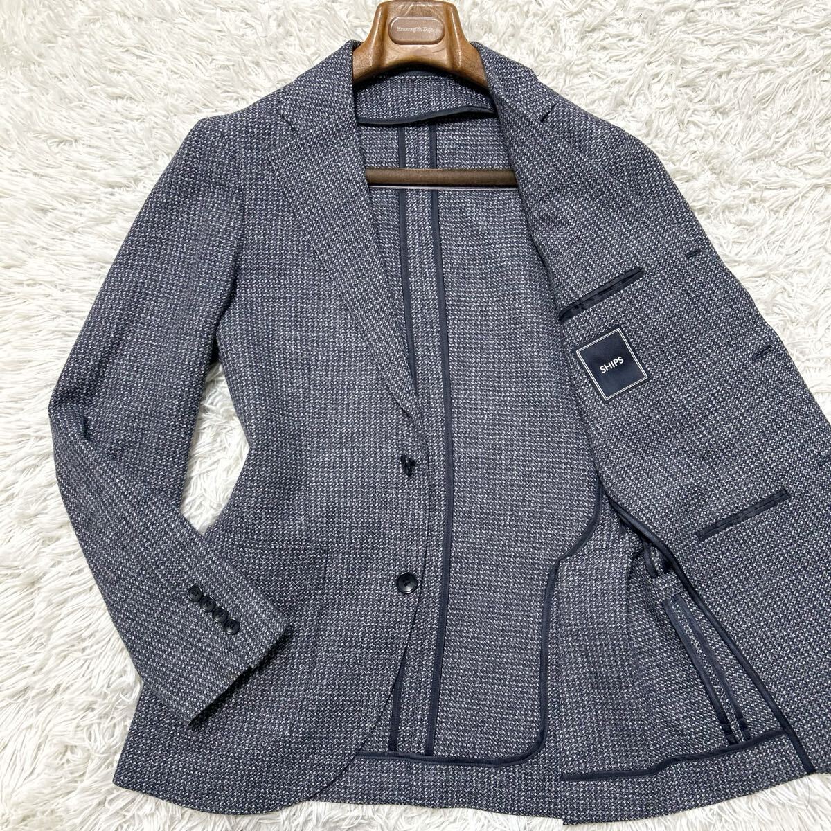 極美品!!!シップス アンジェリコ【纏う高級感】SHIPS ANGELICO Giacca【一流の逸品】SHIPS テーラードジャケット ツイード ネイビー S〜M位拍卖
