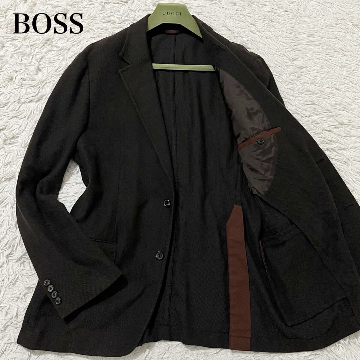 希少!【圧巻のサイズ】ボス HUGO BOSS メンズ テーラードジャケット ブレザー 鹿の子 2B サイドベンツ ブラウン 54 3XL拍卖