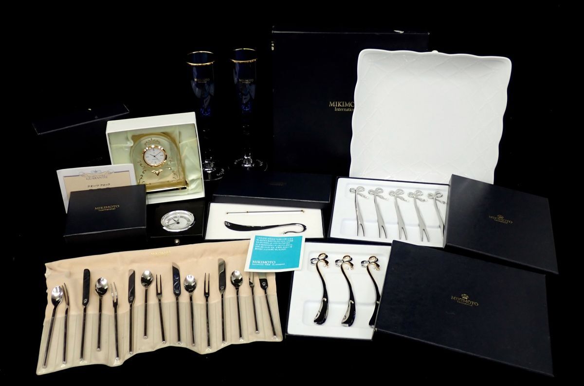 ▲未使用 MIKIMOTO ミキモト まとめて▲カトラリーセット/置時計/プレート/パール付き/グラス/箱付/インターナショナル/消費税0円拍卖