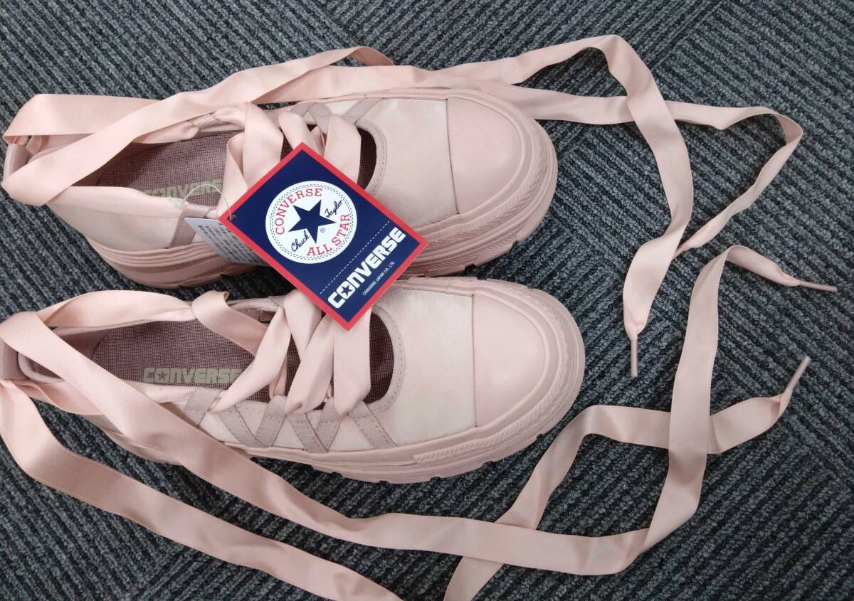 未使用 コンバース トレックウェーブ 24cm バレエシューズ レースアップ スニーカー ピンク CONVERSE 拍卖