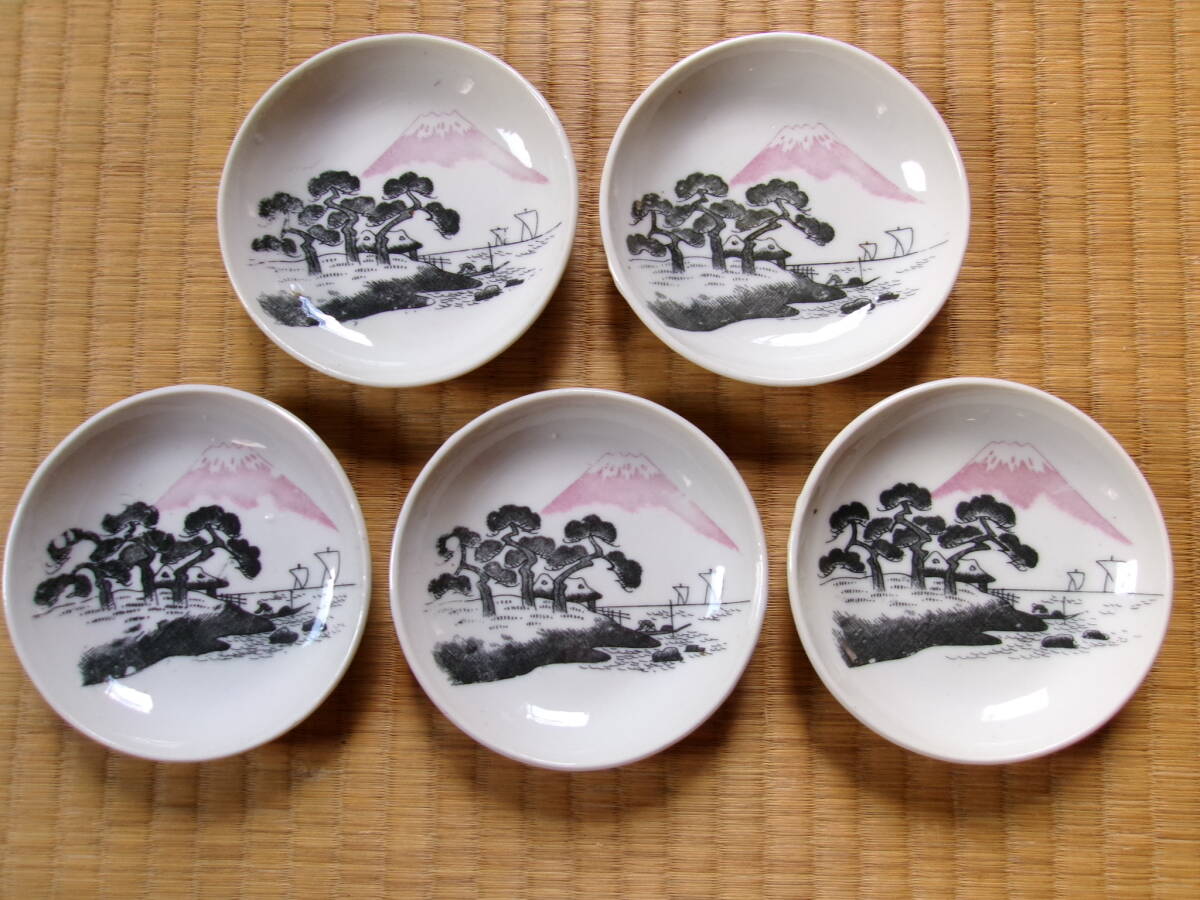 印版 手塩皿 赤富士 松原 帆立舟 5枚拍卖
