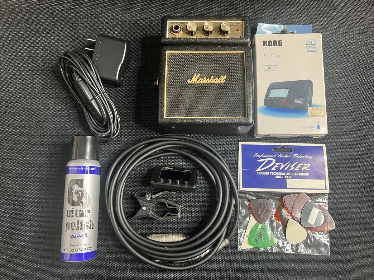 A092 送料無料 Marshall マーシャル ミニアンプ MS-2 エレキギターアンプ BOSS PSA-100S ACアダプター シールド チューナー ピック セット拍卖