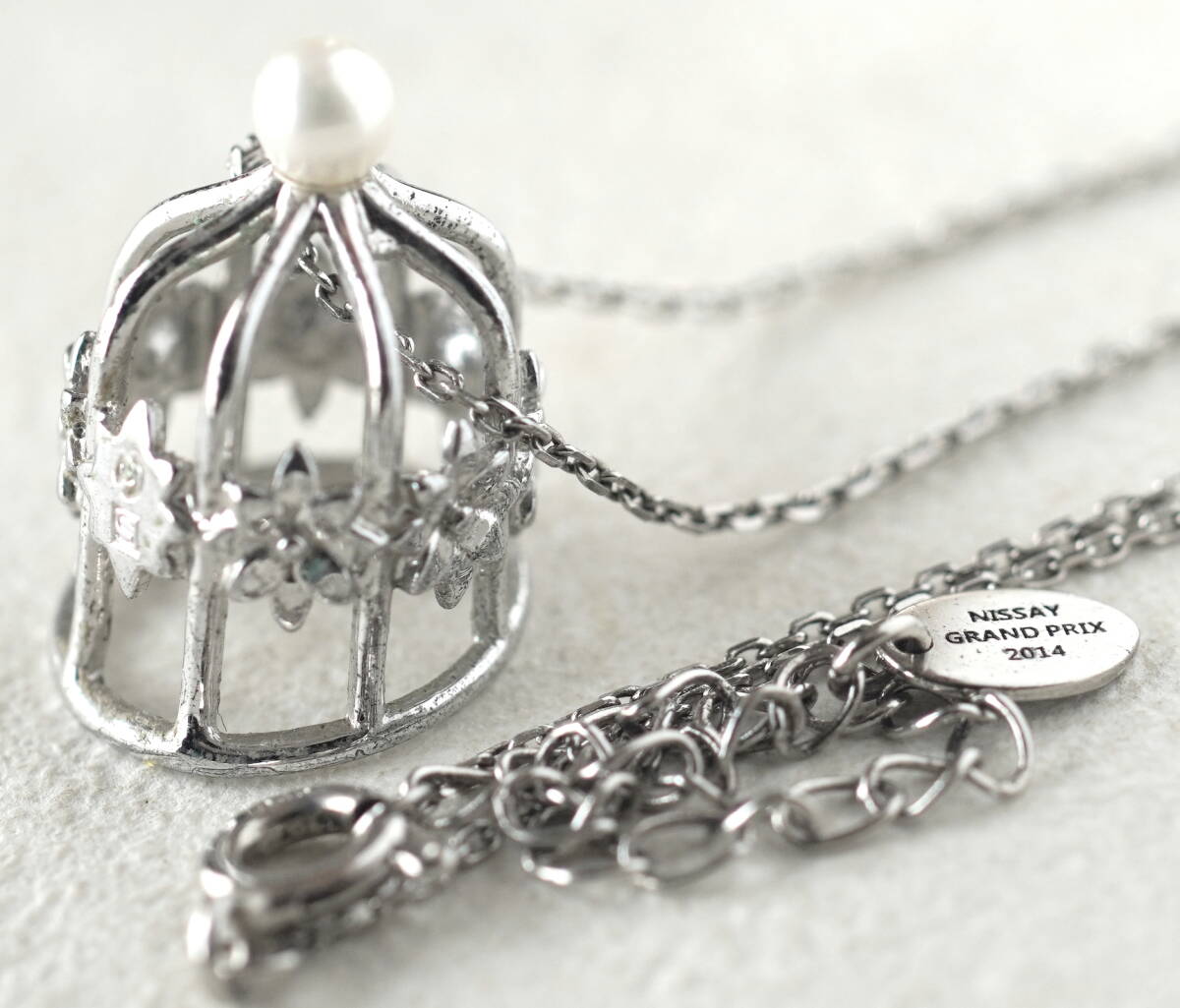シルバー925製 パール付きお花の鳥かごネックレス NISSAY GRAND PRIX2014 日本生命グランプリ受賞記念ネックレス拍卖
