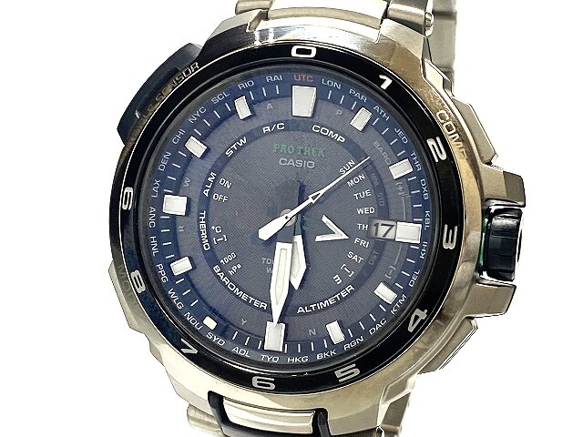 1円~ 売り切り 中古 駆動OK CASIO カシオ プロトレック マナスル PRX-7000T チタン デイト 3針 黒文字盤 メンズ 腕 時計 タフソーラー拍卖