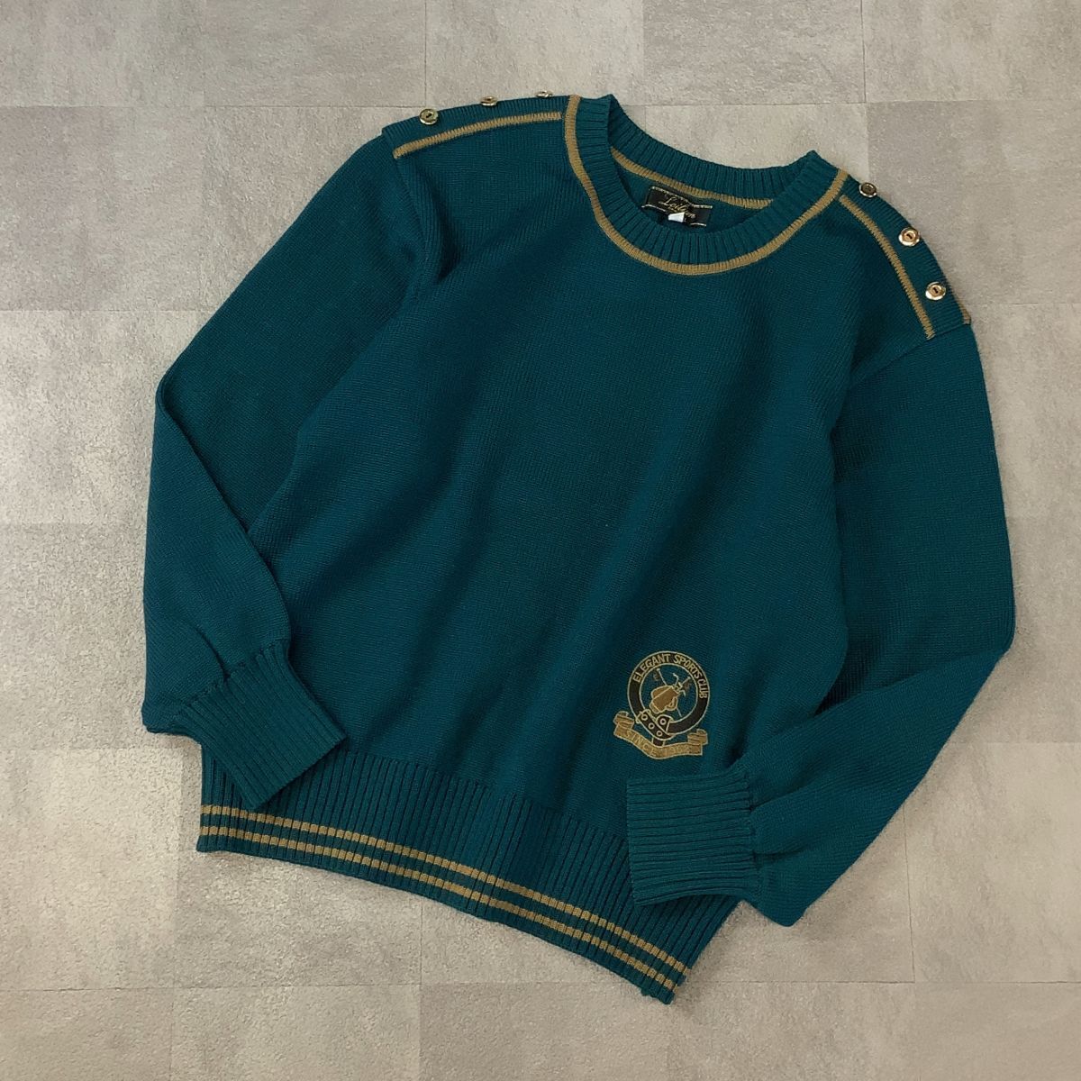 Leilian レリアン ショルダーボタン リンガー ウールニット レディース 9 S グリーン拍卖