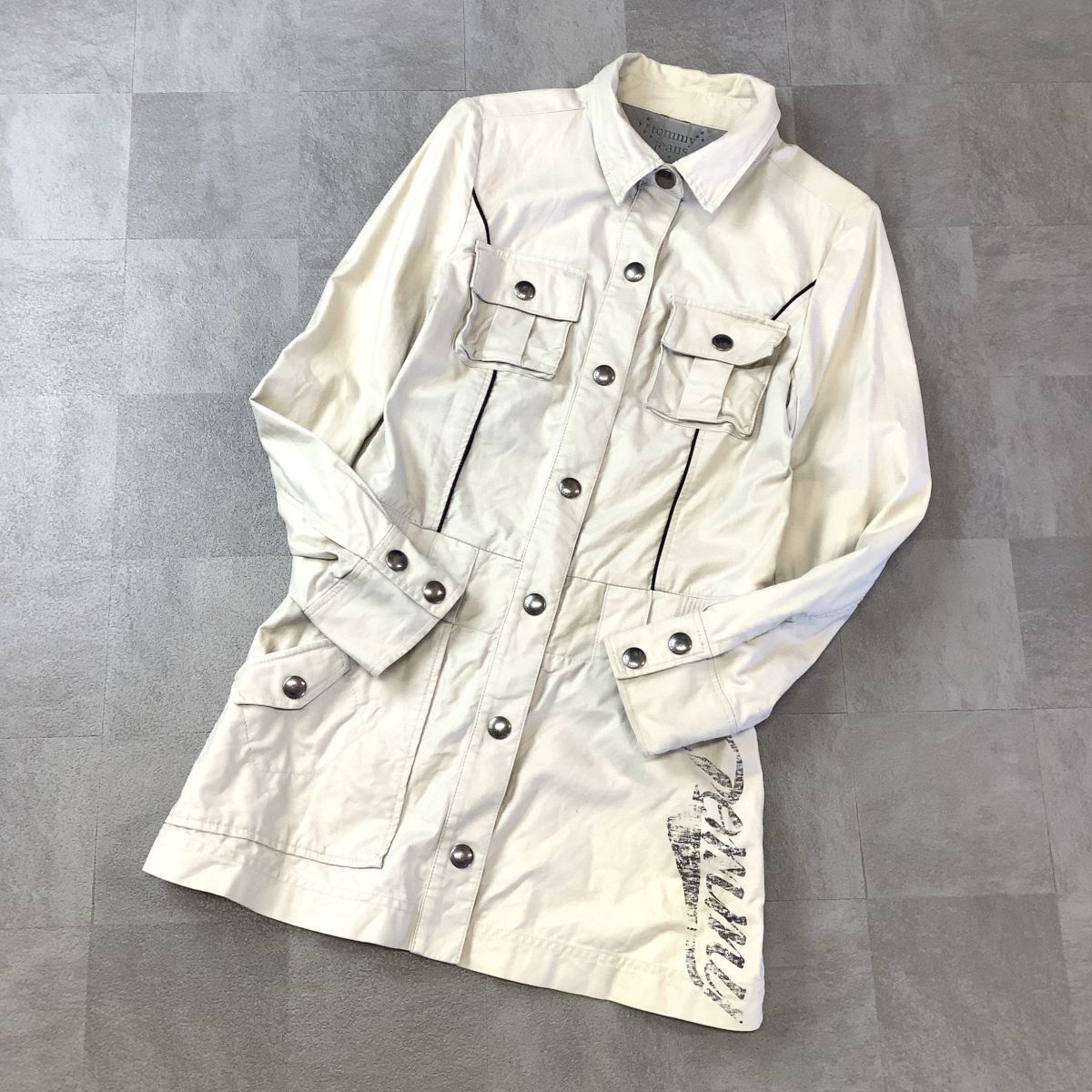 TOMMY HILFIGER jeans トミーヒルフィガー ジーンズ スナップボタン スプリングコート レディース Sサイズ ベージュ拍卖
