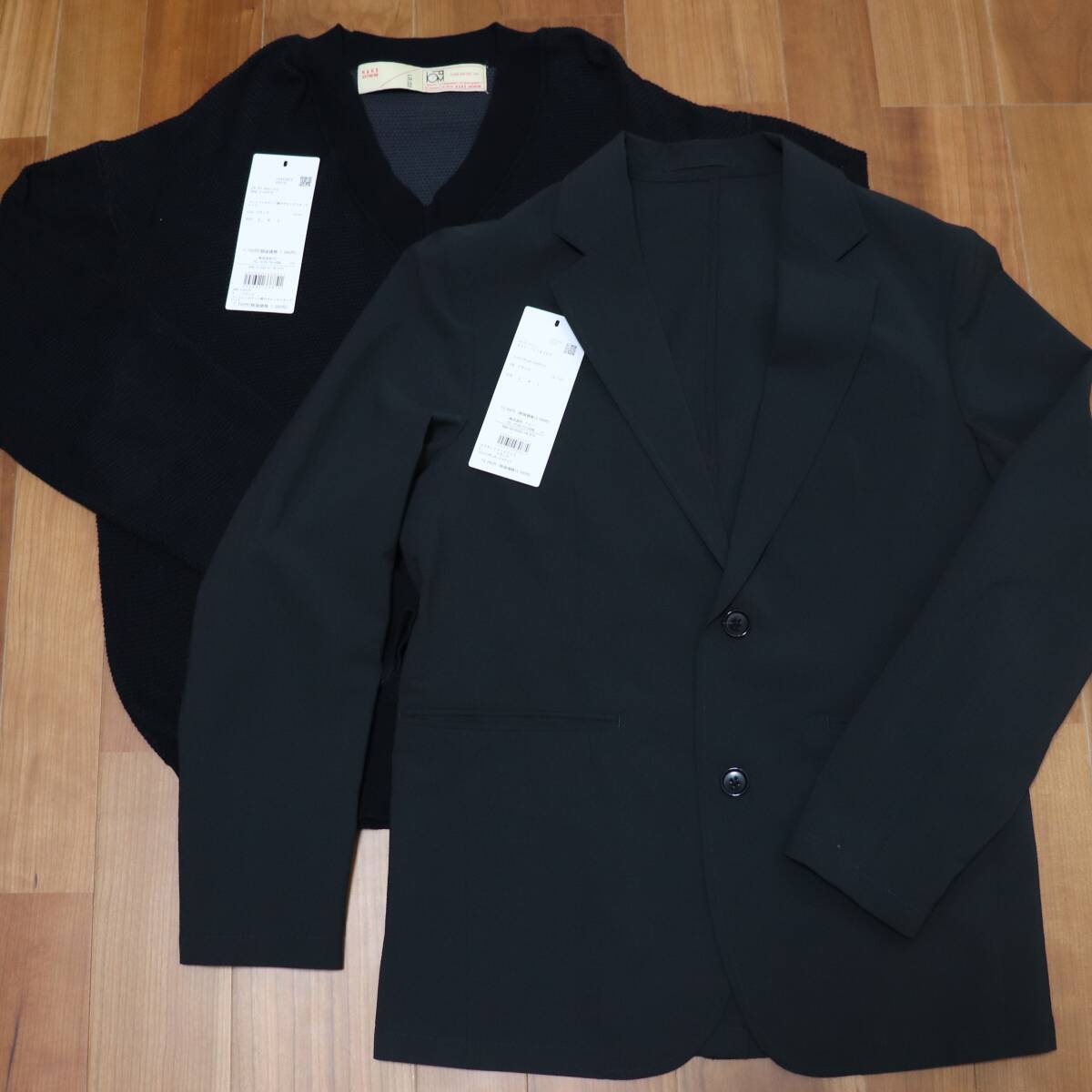 ☆美品 2点セット (S) nano universe 計20900円 ナノ ユニバース ファイン ジャケット Vネック ニット 黒 タグ付き★☆★☆★☆★☆拍卖