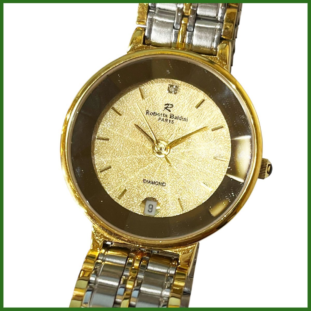 中古●Roberta Baldini●箱付 レディース 腕時計 クォーツ ダイヤ デイト SS コンビカラー 電池交換済 札幌拍卖