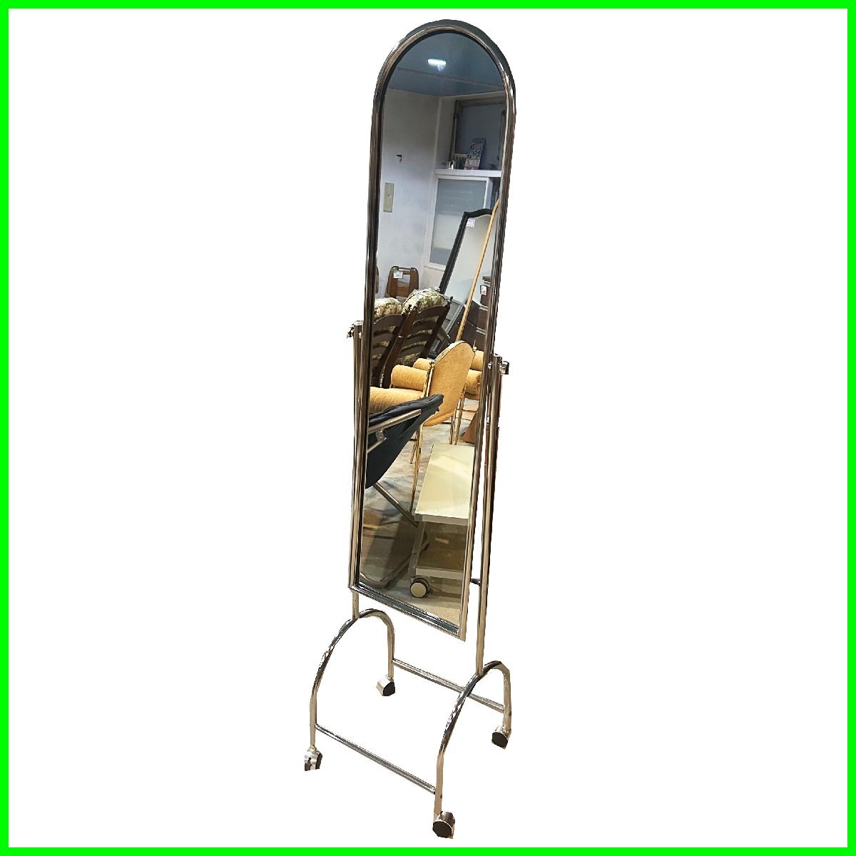 中古●マボファッションリビング ●ファッションミラー キャスター付き 幅40×奥行33×高さ160㎝ 姿見 全身鏡 鏡 札幌拍卖