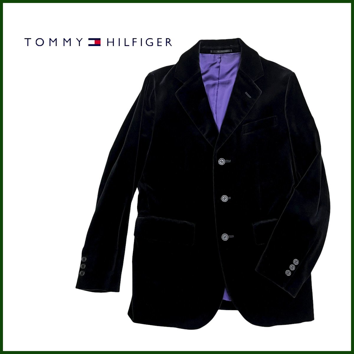 中古●TOMMY HILFIGER/トミーヒルフィガー●メンズ テーラードジャケット ベロア ベルベット 黒 サイズS コート アウター 札幌拍卖