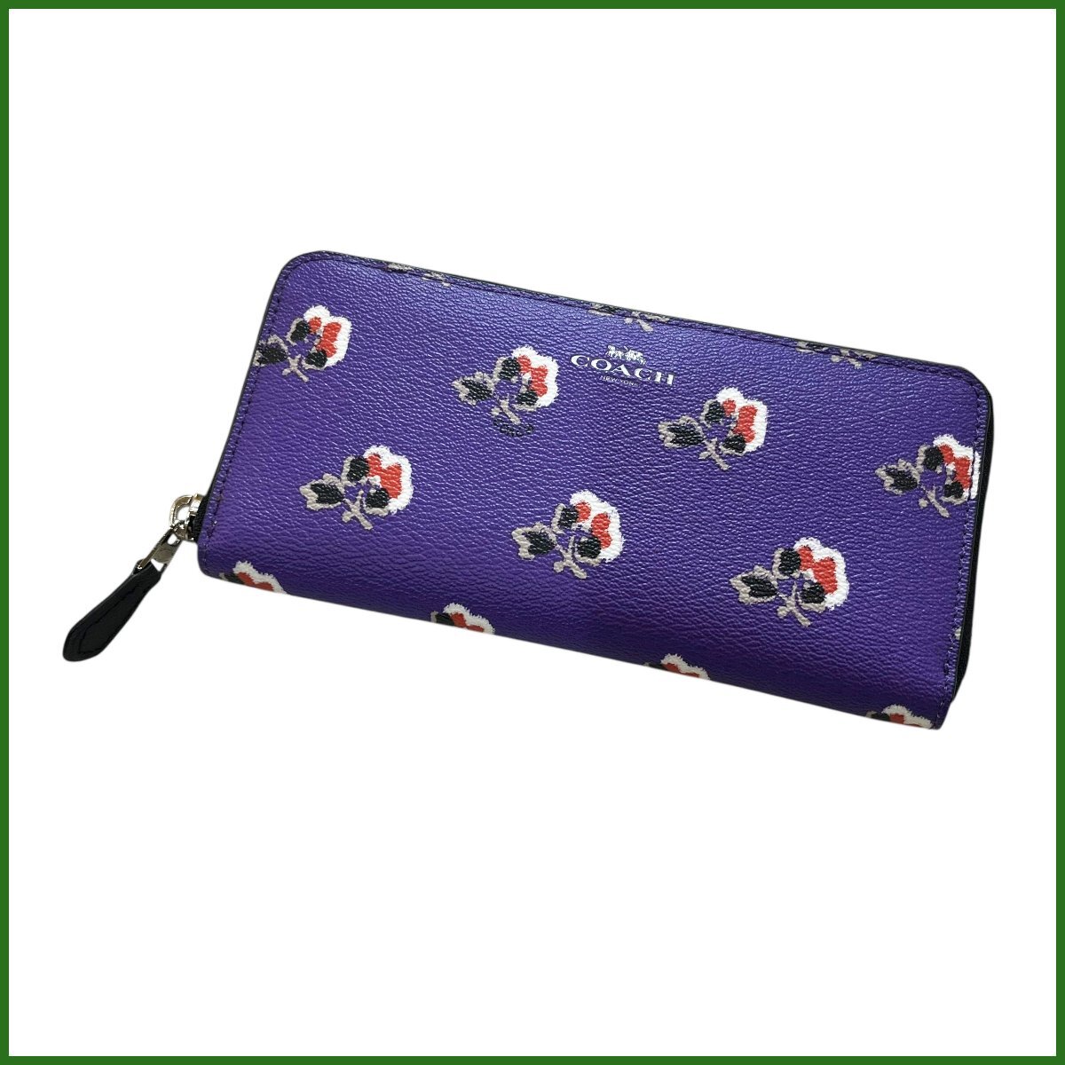 中古美品●コーチ/COACH● 長財布 レディース 花柄 ラウンドファスナー パープル 札幌拍卖