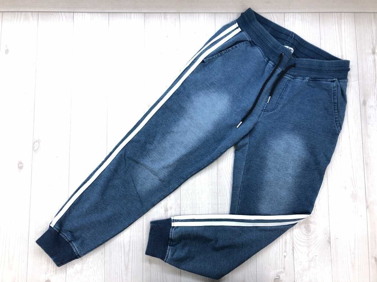 WALK&WIND スポーツMIX やりらふぃー ストリート サイドライン デニム風 スウェット ジョガーパンツ メンズ コットン混合 M ブルー拍卖