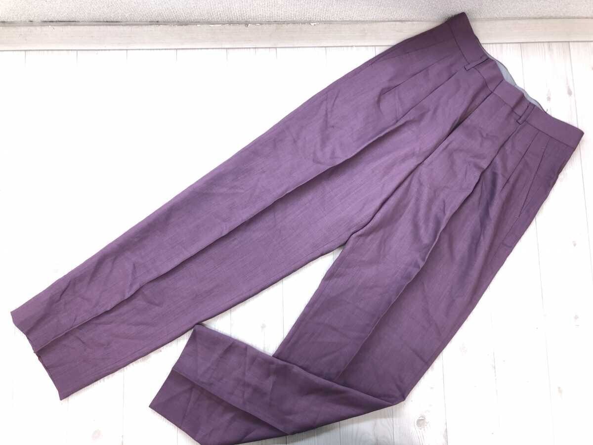 新品タグ付き VINO UOMO ITALIANO レトロ イタリーモード トラッド テーパード ツータック スラックス パンツ メンズ ウール混合 L 紫拍卖