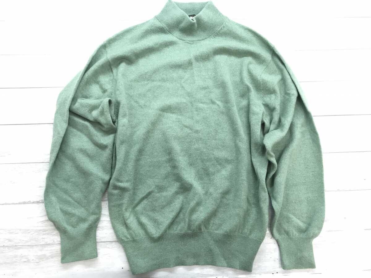 Cashmere by 三越セレクション 上質 クラシック トラッド ハイネック モックネック ニットセーター メンズ カシミヤ100% 薄手 S 若草色拍卖
