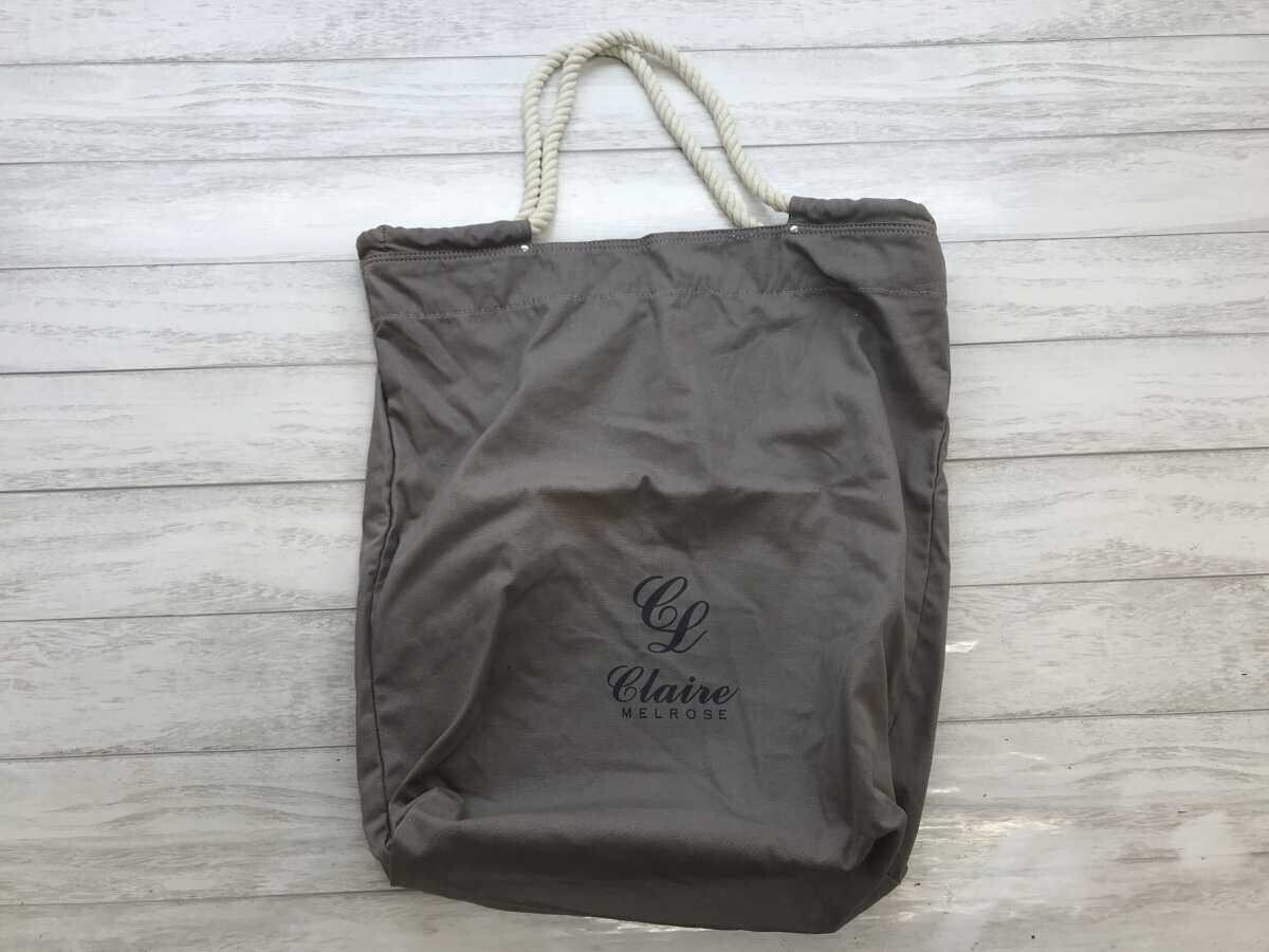 MELROSE CLAIRE メルローズ クレール ワーク ロープハンドル キャンバス 巾着袋 ロゴプリント トートバッグ レディーズ グレー拍卖