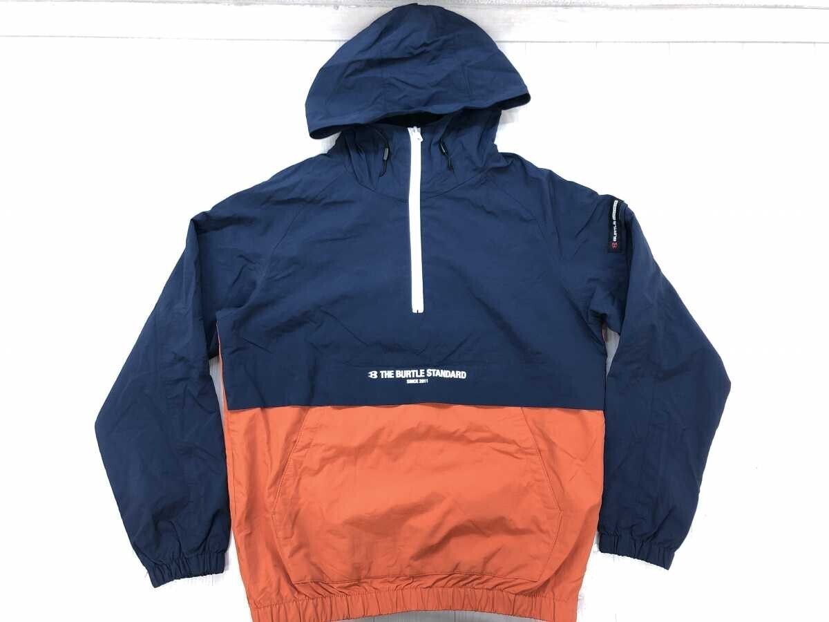 バートル BURTLE ワーク アウトドア バイカラー アノラックパーカー プルオーバー メンズ ナイロン100% コーティング樹脂加工 S 紺オレンジ拍卖
