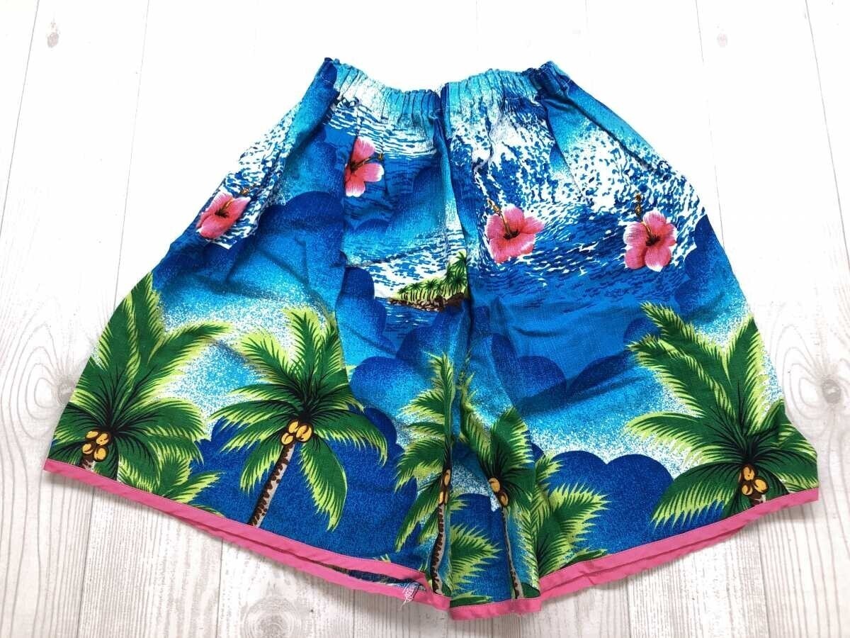 AT-769 レトロ オールド アメカジ サーフ ビーチ リゾート ハイビスカス ヤシの木 ハワイアン柄 ハーフ ショートパンツ ボトムス メンズ 青拍卖