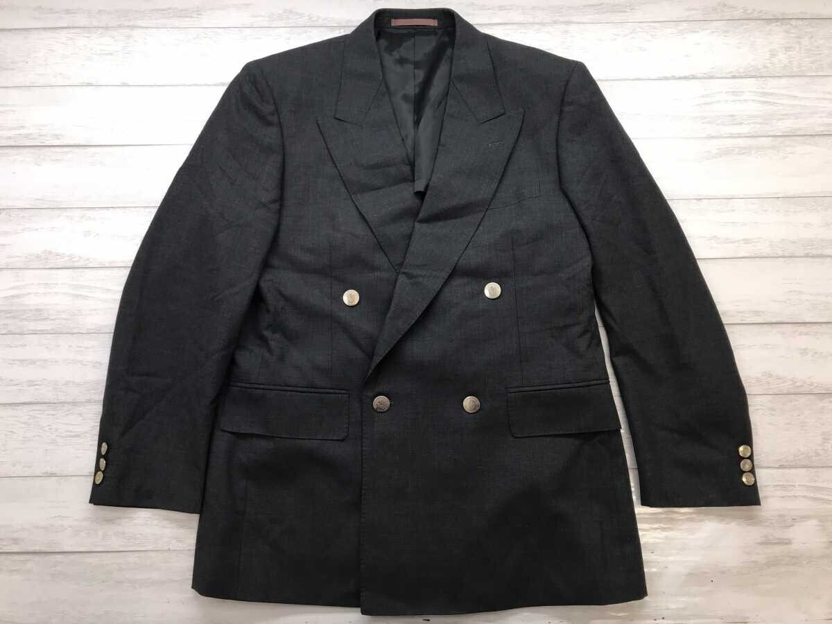 ニューズウィーク Newsweek レトロ トラッド Super100's ダブル テーラードジャケット ブレザー メンズ ウール100% 90A4 チャコールグレー拍卖